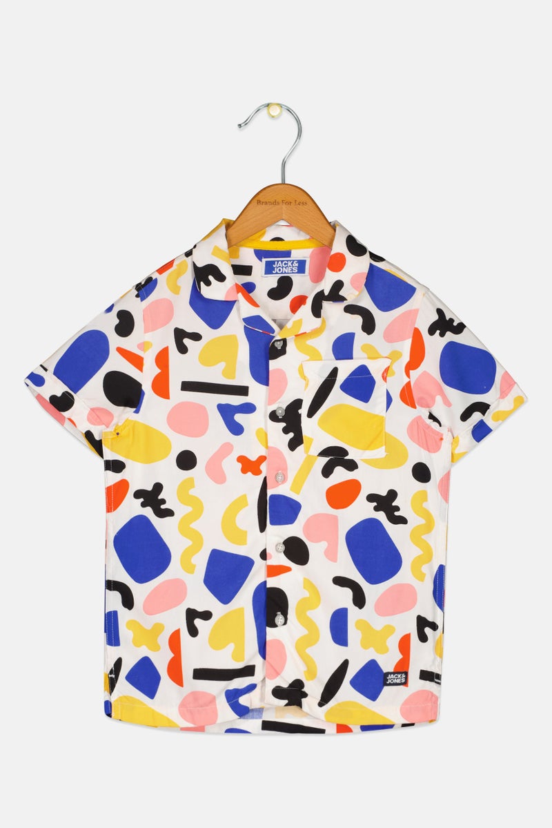 JACK & JONES Kids Boy Short Sleeves Allover Print Casual Shirt, Multicolor - Image 1