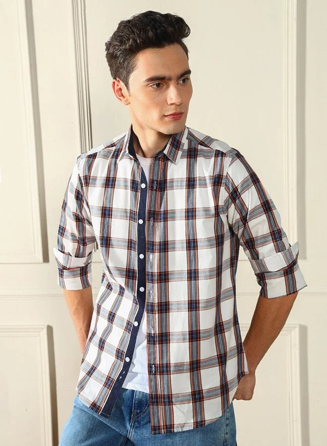 Dennis Lingo Regular Fit Spread Collar Multicolour Checkered Cotton Shirt for Men