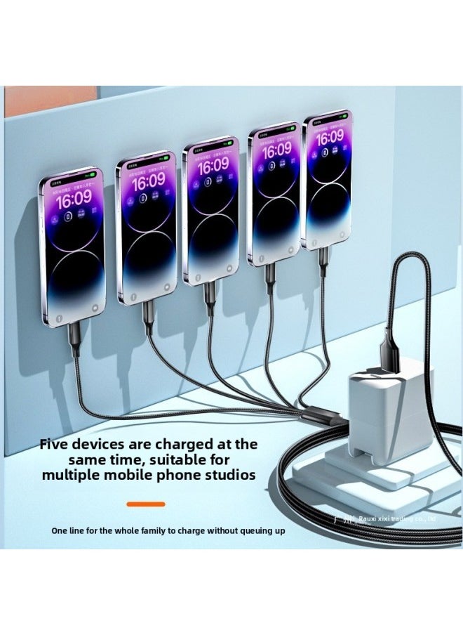 شاحن واحد إلى خمسة كابل بيانات شحن سريع ثلاثة في واحد بقدرة 66 وات لـ 3 أنواع لهواوي Mate3040 وشاومي 5 - اللون: 2 متر - الموديل: مجموعة من خيط حرير السمك واحد إلى خمسة [أربعة أنواع + لأبل] + رأس شحن سريع
