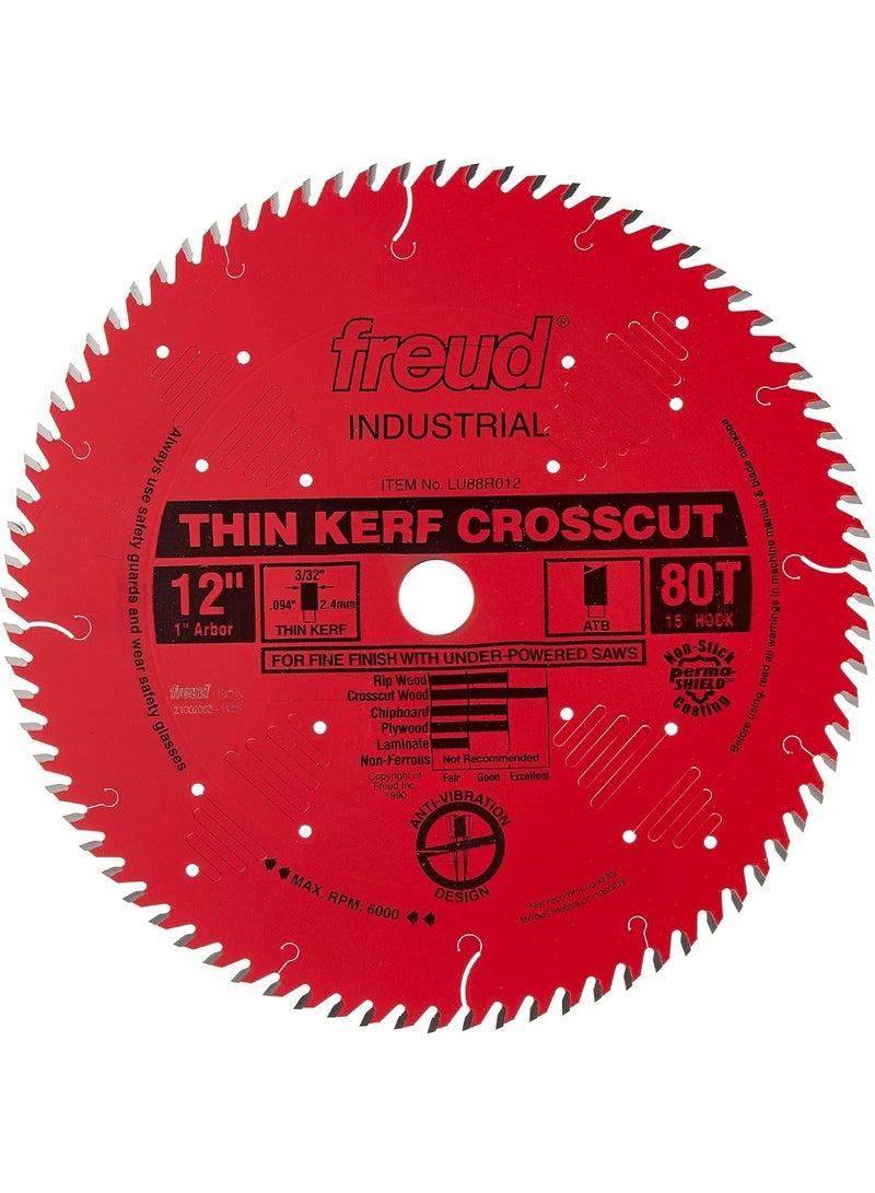 freud Freud Thin Kerf Fine Finish Crosscut Saw Blade with Premium Tico Hi-Density Carbide Crosscutting Blend for Maximum Performance - 12" Diameter, 80 Teeth, ATB Grind - LU88R012 - Image 1