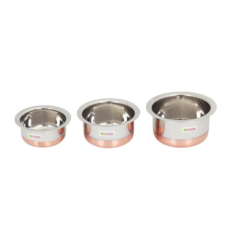 HAZEL Utensils Set for Kitchen Set of 3 350 ml 600 ml 830 ml Copper Bottom Utensils for Cooking Steel Tope Set for Daily Use Multipurpose Kitchen Containers - Image 1