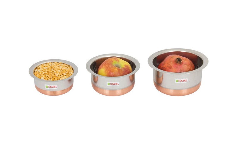 HAZEL Utensils Set for Kitchen Set of 3 350 ml 600 ml 830 ml Copper Bottom Utensils for Cooking Steel Tope Set for Daily Use Multipurpose Kitchen Containers - Image 2