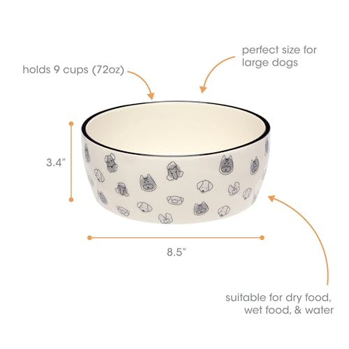 Pearhead Ceramic Dog Bowl, Holds 9 Cups, Dog Faces Pattern Stoneware Food and Water Dish, Microwave and Dishwasher Safe, XL - Image 2