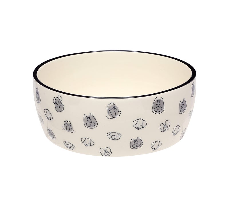 Pearhead Ceramic Dog Bowl, Holds 9 Cups, Dog Faces Pattern Stoneware Food and Water Dish, Microwave and Dishwasher Safe, XL - Image 1