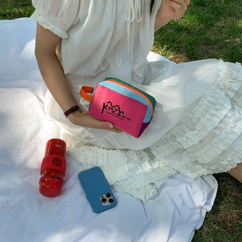 Dopamine Color-Block Cosmetic Bag, Portable Storage Bag for Women, Travel Toiletry Bag, Fashion Handbag - Image 4