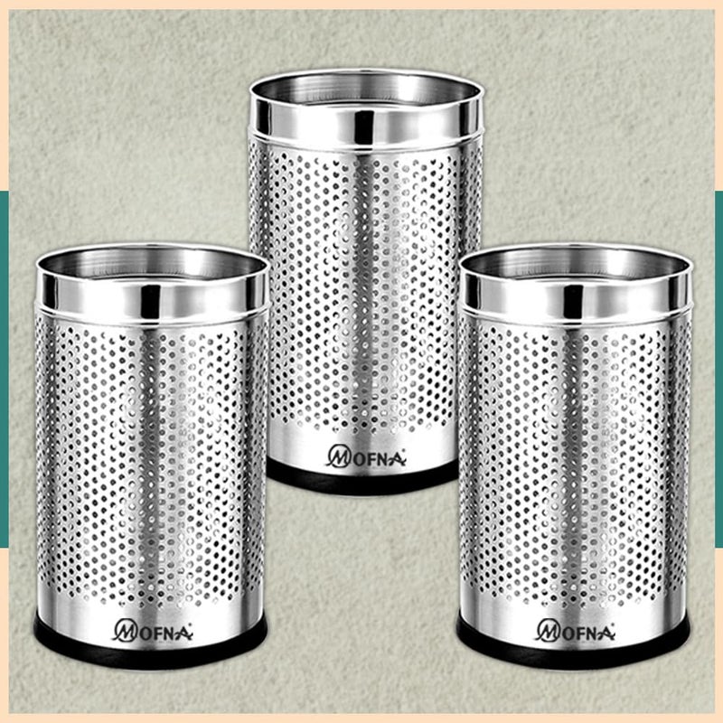 mofna Mofna Stainless Steel Perforated Type Dustbin 7x10 Inch 5 Liter Pack of 3 Pcs Trash can Garbage Bin Paper Bin  - Image 1