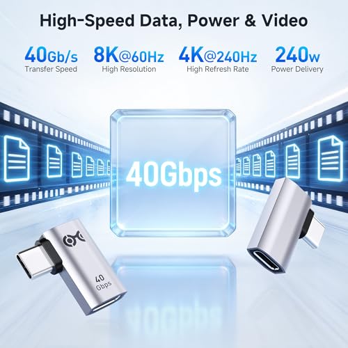 Cable Matters 2Pack 40Gbps Flat Right Angle USB C Adapter Up to 4K240Hz Video 240W Charging 40Gbps Data Transfer 90 Degree USB C Adapter Compatible with Thunderbolt 4 iPhone 16 Steam Deck - Image 3