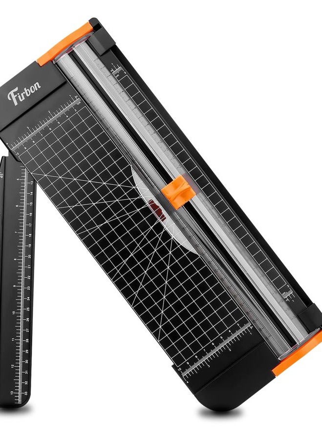 Firbon A4 Paper Cutter 12 Inch Titanium Paper Trimmer Scrapbooking Tool with Automatic Security Safeguard and Side Ruler for Craft Paper, Coupon, Label and Cardstock (Black) - Image 1