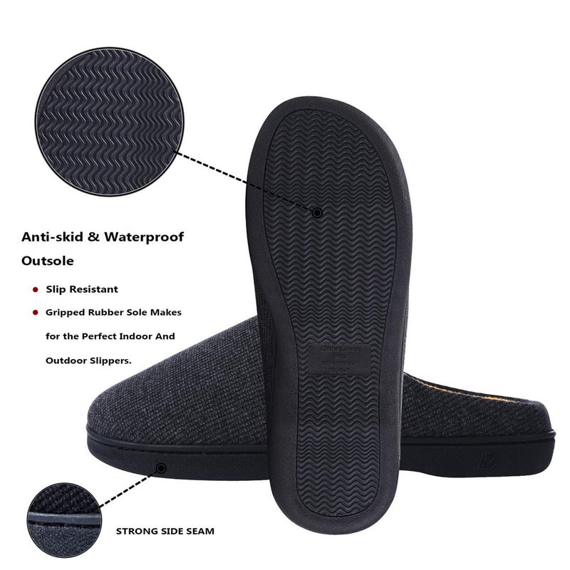 DL Mens Memory Foam Slip Ons, Comfy House Slippers For Men Indoor Outdoor, Cozy Mens Bedroom Slippers Warm Soft Flannel Lining Closed Toe Size 11-12 Gray - Image 4