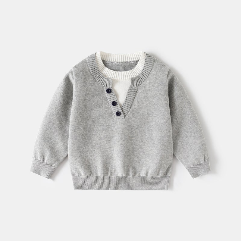 Children'S Faux Two-Piece Sweater, Spring Thin Style, Stylish And Warm Top, 2026 New Model, Baby Knit Base Shirt - Image 1