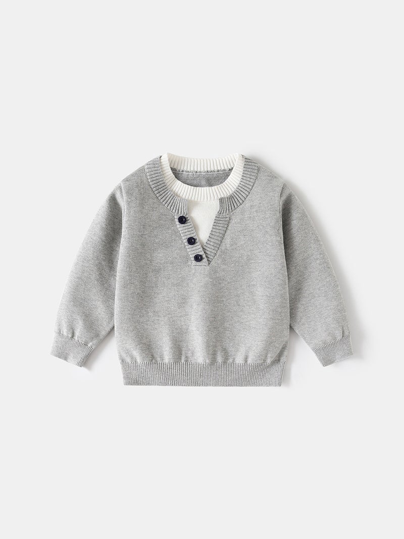 Children'S Faux Two-Piece Sweater, Spring Thin Style, Stylish And Warm Top, 2026 New Model, Baby Knit Base Shirt - Image 2