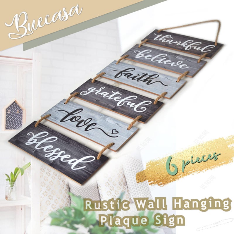 Buecasa Family Wall Decor Sign - Farmhouse Rustic Home Decoration For Living Room Bedroom - Inspirational Large Wall Hanging Plaque 6Pcs 38X12 Inches - Image 3