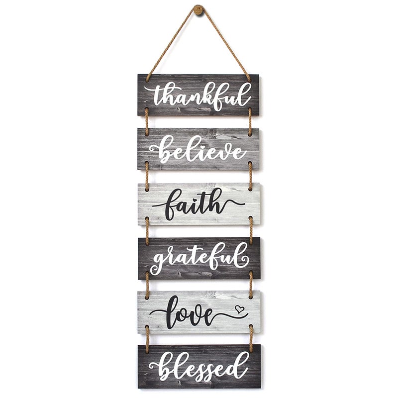 Buecasa Family Wall Decor Sign - Farmhouse Rustic Home Decoration For Living Room Bedroom - Inspirational Large Wall Hanging Plaque 6Pcs 38X12 Inches - Image 1
