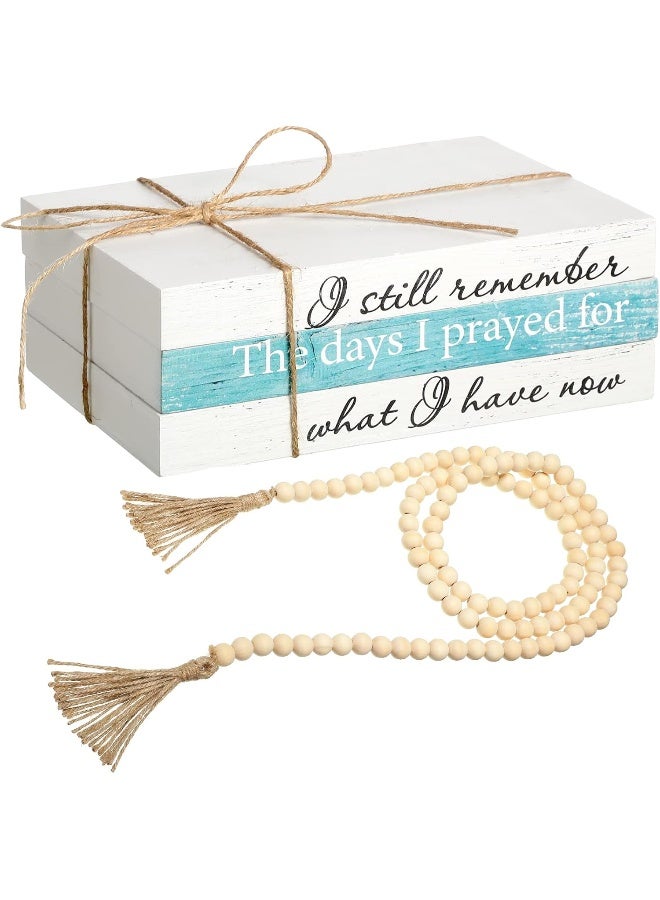 Jetec Jetec 3 Pcs Decorative Books for Home Decor White Faux Books Decoration Farmhouse Stacked Display Books with Wood Bead Tassels for Coffee Tables, 58 Inch (I Still Remember)  - Image 1
