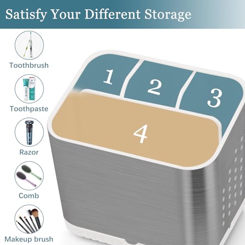 PARKMANI Toothbrush Holders for Bathrooms, Kids Electric Toothbrush and Toothpaste Holder, Brushed Nickel Toothbrush Caddy, Tooth Brushing Stand for Bathroom Organizer Countertop (Brushed Silver) - Image 5