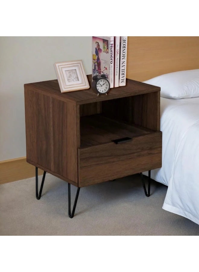 بيتي طاولة جانبية ( كمودينو ) درج ورف خشب اللون بني مقاس (48 × 40 × 40) سم - Image 1