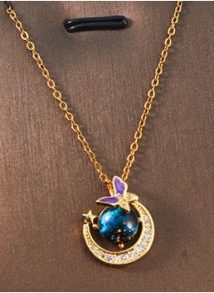 The Black Pearl Accessories Stainless Steel Necklace Gold with Zirconic Galaxy Purple Butterfly Pendant  - Image 1