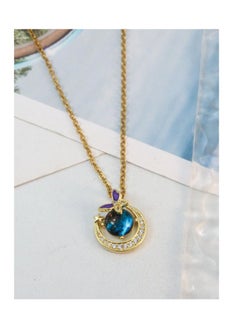The Black Pearl Accessories Stainless Steel Necklace Gold with Zirconic Galaxy Purple Butterfly Pendant  - Image 2