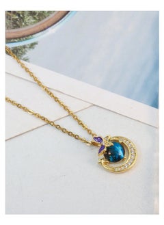The Black Pearl Accessories Stainless Steel Necklace Gold with Zirconic Galaxy Purple Butterfly Pendant  - Image 4