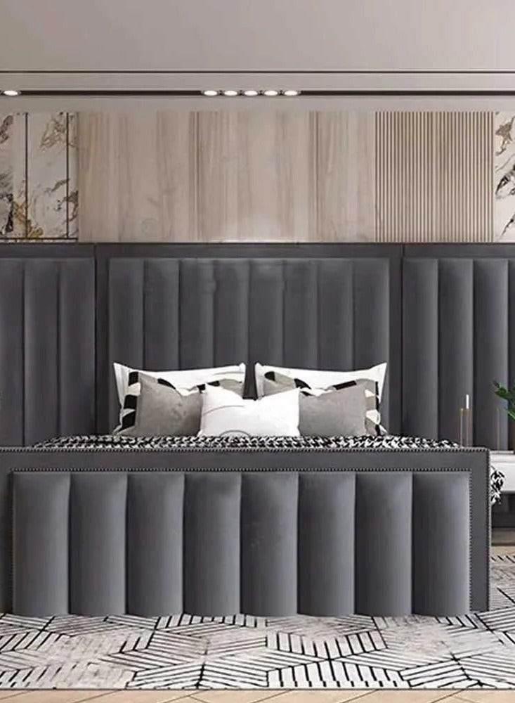 KUSTOMDECO Comfort Cloud Modern Velvet Upholstered Platform Bed - Customizable  – Modern Style Bed King Size Bed 180cm x 200cm (GREY) - Image 1