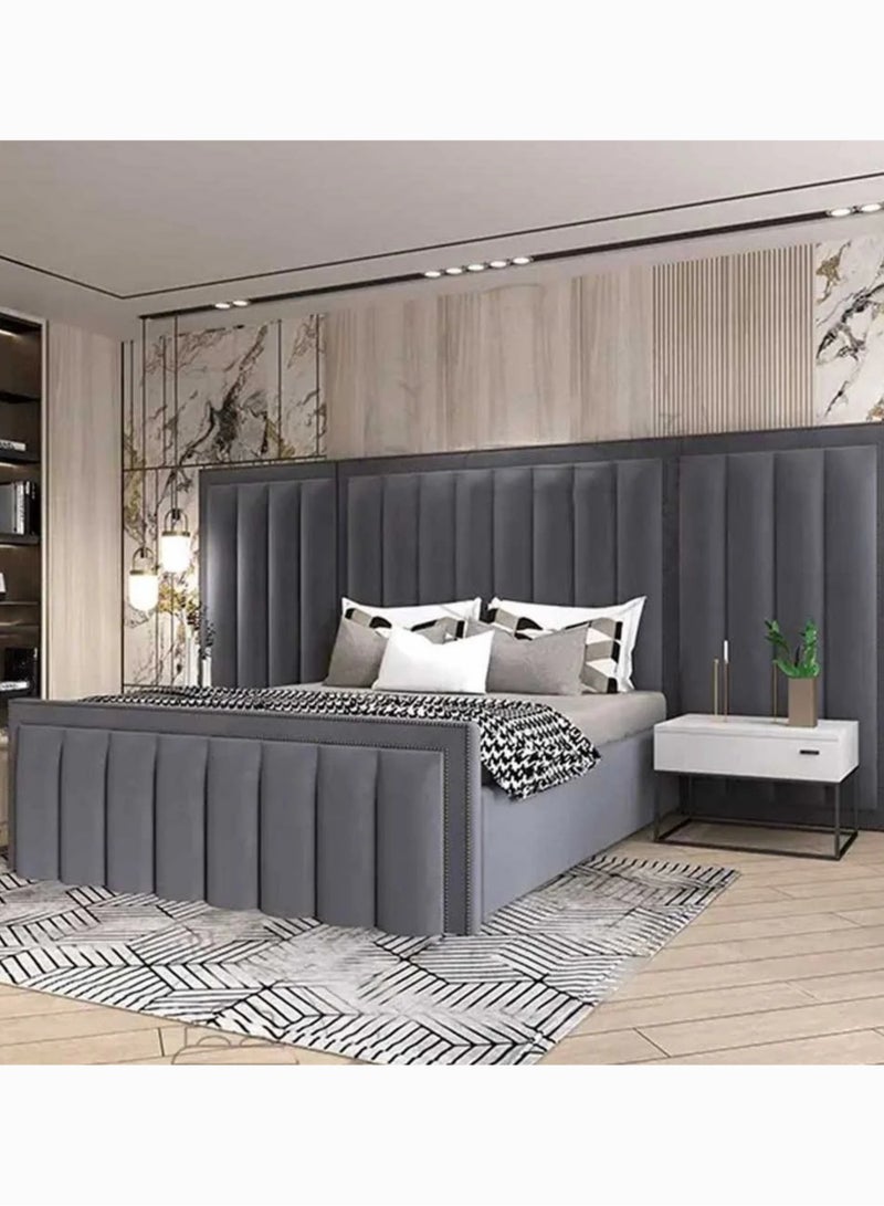 KUSTOMDECO Comfort Cloud Modern Velvet Upholstered Platform Bed - Customizable  – Modern Style Bed King Size Bed 180cm x 200cm (GREY) - Image 2