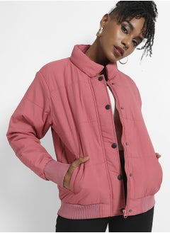 Campus Sutra Women's Blush Pink Puffer Jacket With Ribbed Hem  - Image 1
