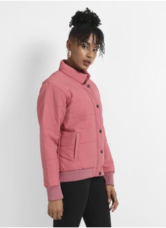 Campus Sutra Women's Blush Pink Puffer Jacket With Ribbed Hem  - Image 3