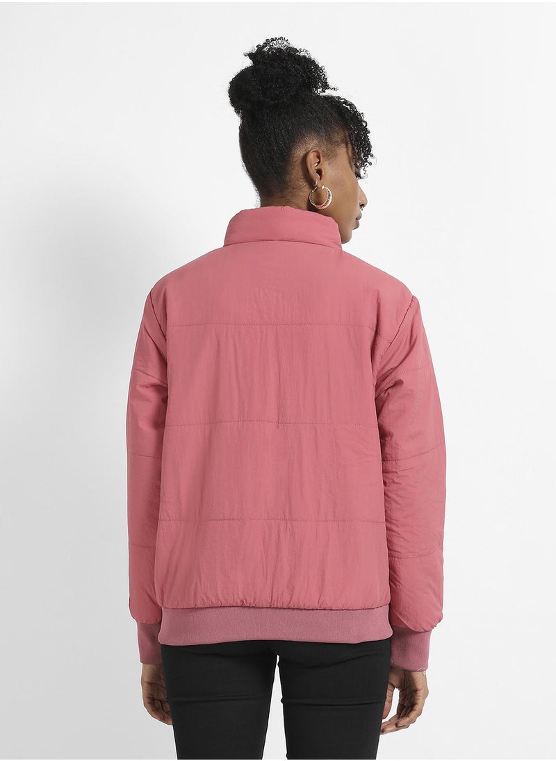 Campus Sutra - Women's Blush Pink Puffer Jacket With Ribbed Hem - Image 1