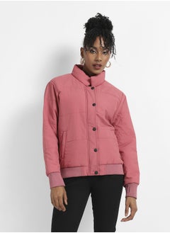Campus Sutra Women's Blush Pink Puffer Jacket With Ribbed Hem  - Image 2