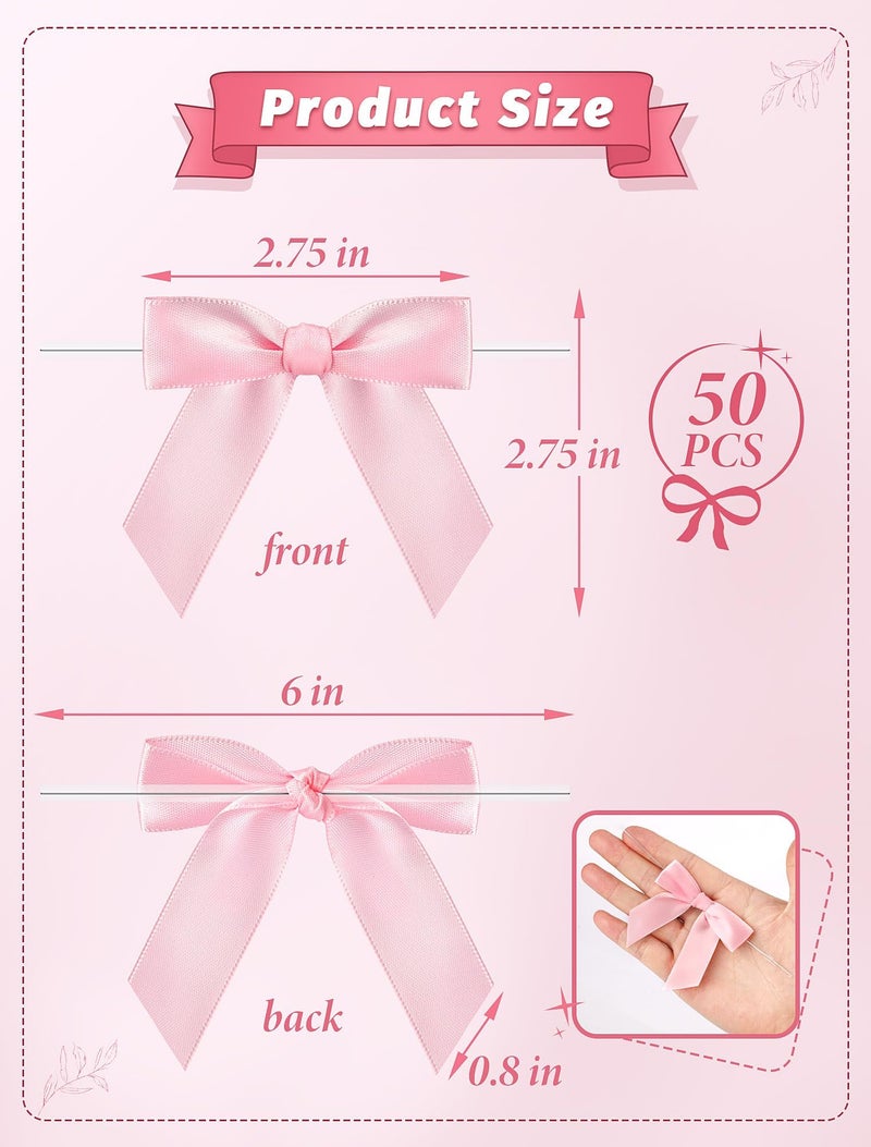 MERDTTES 50 Pcs Pink Mini Bows 2.75 Inch Twist Tie Bows Elegant Pink Bows for Gift Wrapping, DIY Crafts, Party Decorations, Baby Shower, Birthday, Wedding Decor, Gift Bags - Image 2