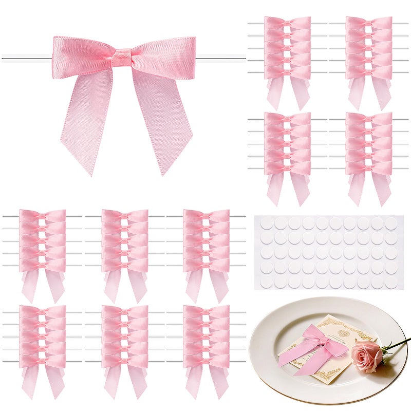 MERDTTES 50 Pcs Pink Mini Bows 2.75 Inch Twist Tie Bows Elegant Pink Bows for Gift Wrapping, DIY Crafts, Party Decorations, Baby Shower, Birthday, Wedding Decor, Gift Bags - Image 1