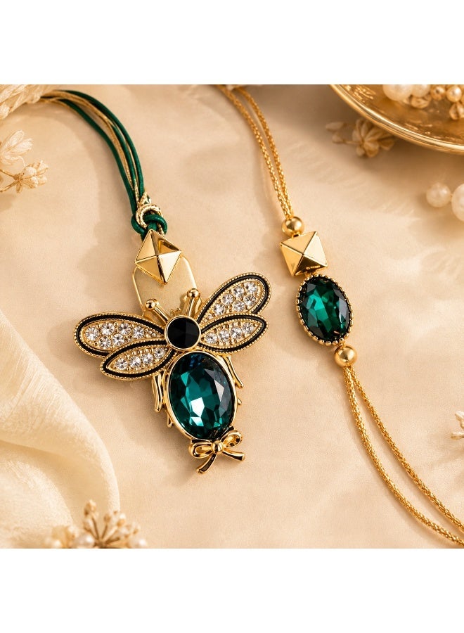 Bhaiya Bhabhi Rakhi Set, Pearl and Stone Embellished