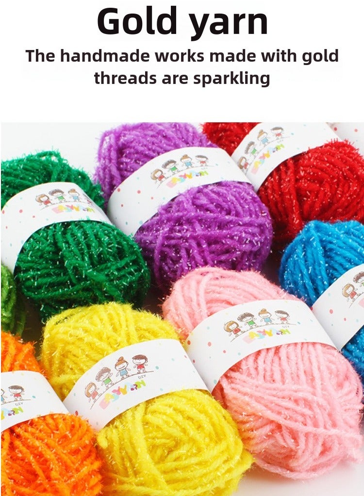 12 kinds of rainbow-colored cotton thread clusters, with golden cotton silk, each cotton thread is composed of 4 strands, which can be used to make sweaters for children or adults. - Image 3