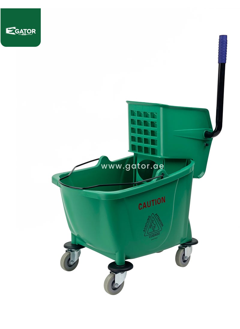 Gator Mop Bucket & Side-Press Wringer, 360-Degree Rotating Swivel Wheels, Large Water Chamber of 32L, Green  - Image 1