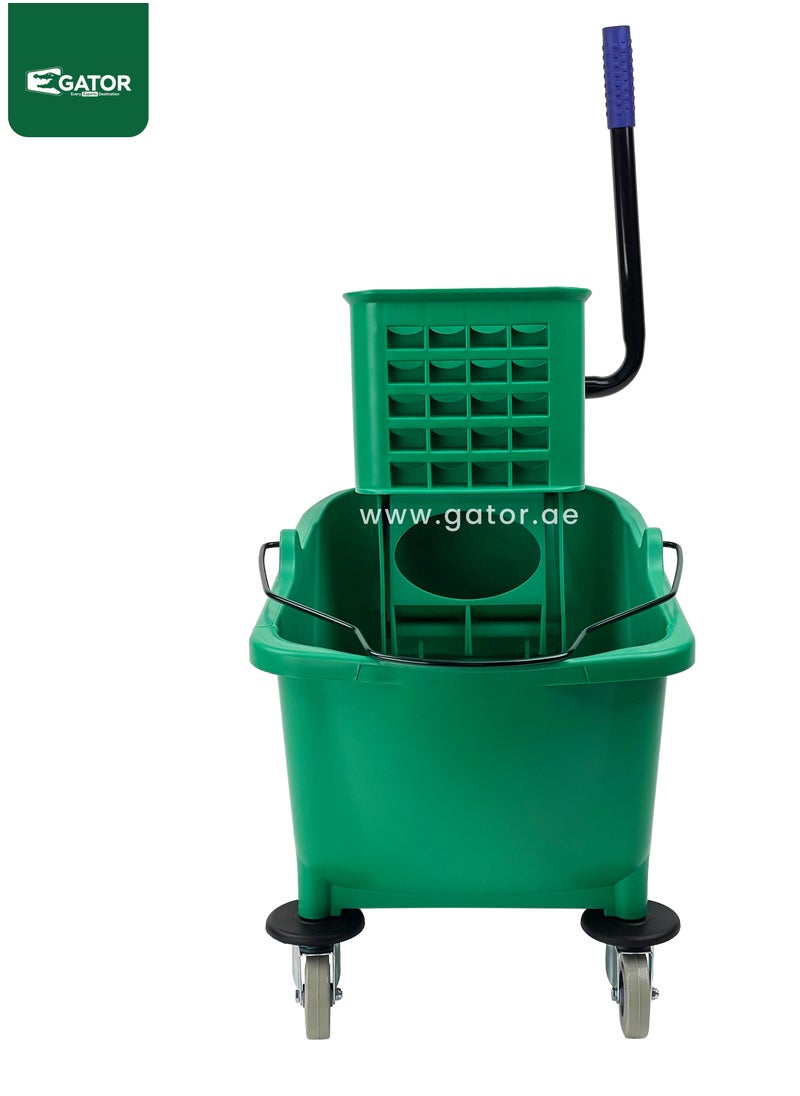 Gator Mop Bucket & Side-Press Wringer, 360-Degree Rotating Swivel Wheels, Large Water Chamber of 32L, Green  - Image 2