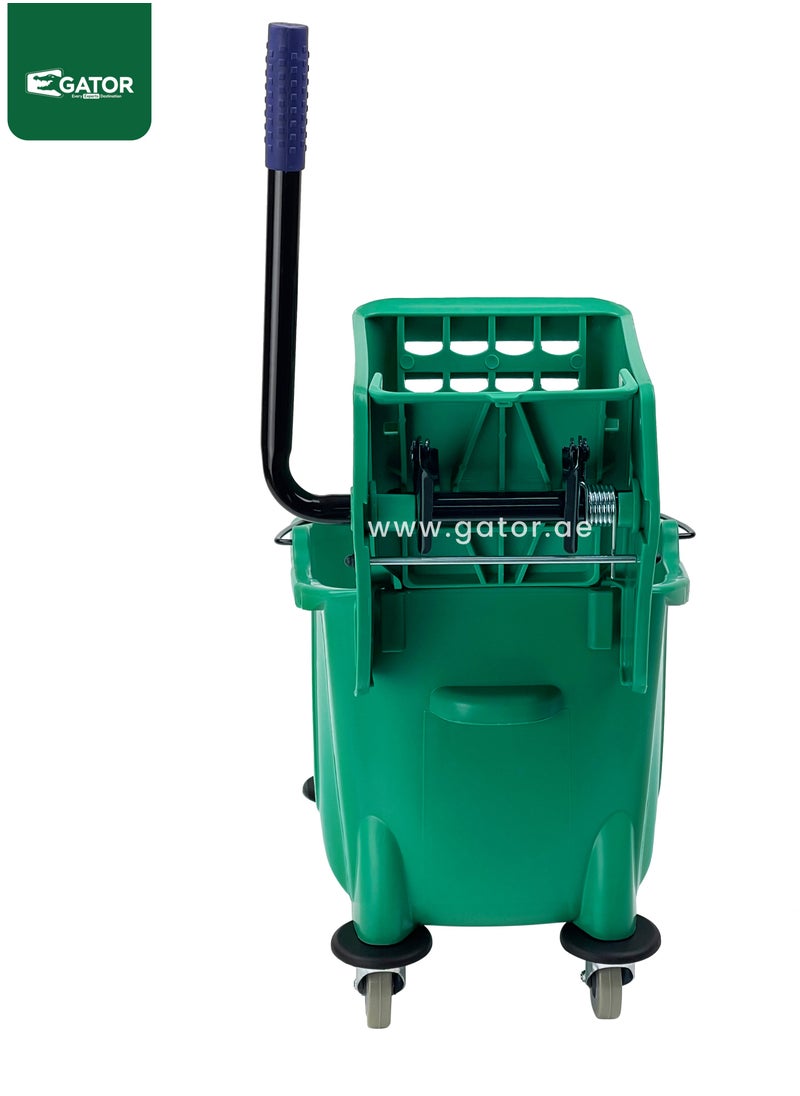 Gator Mop Bucket & Side-Press Wringer, 360-Degree Rotating Swivel Wheels, Large Water Chamber of 32L, Green  - Image 3