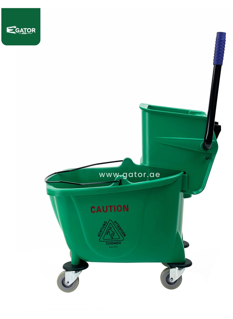 Gator Mop Bucket & Side-Press Wringer, 360-Degree Rotating Swivel Wheels, Large Water Chamber of 32L, Green  - Image 4