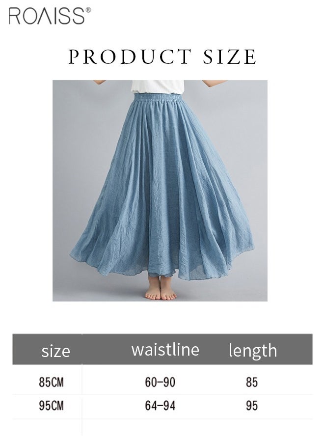roaiss - Women Cotton Bohemian Beach A-Line Dress Double Layer Elastic Waist Long Maxi Skirt for Ladies Elegant Temperament Casual Outfit - Image 1