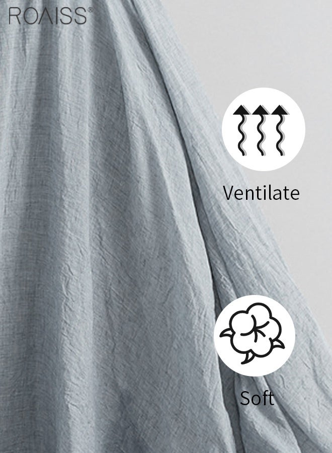 roaiss Women Cotton Bohemian Beach A-Line Dress Double Layer Elastic Waist Long Maxi Skirt for Ladies Elegant Temperament Casual Outfit - Image 4