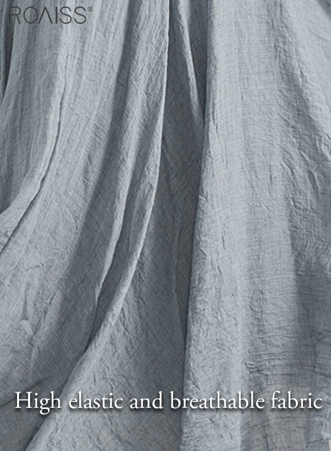 roaiss Women Cotton Bohemian Beach A-Line Dress Double Layer Elastic Waist Long Maxi Skirt for Ladies Elegant Temperament Casual Outfit - Image 5