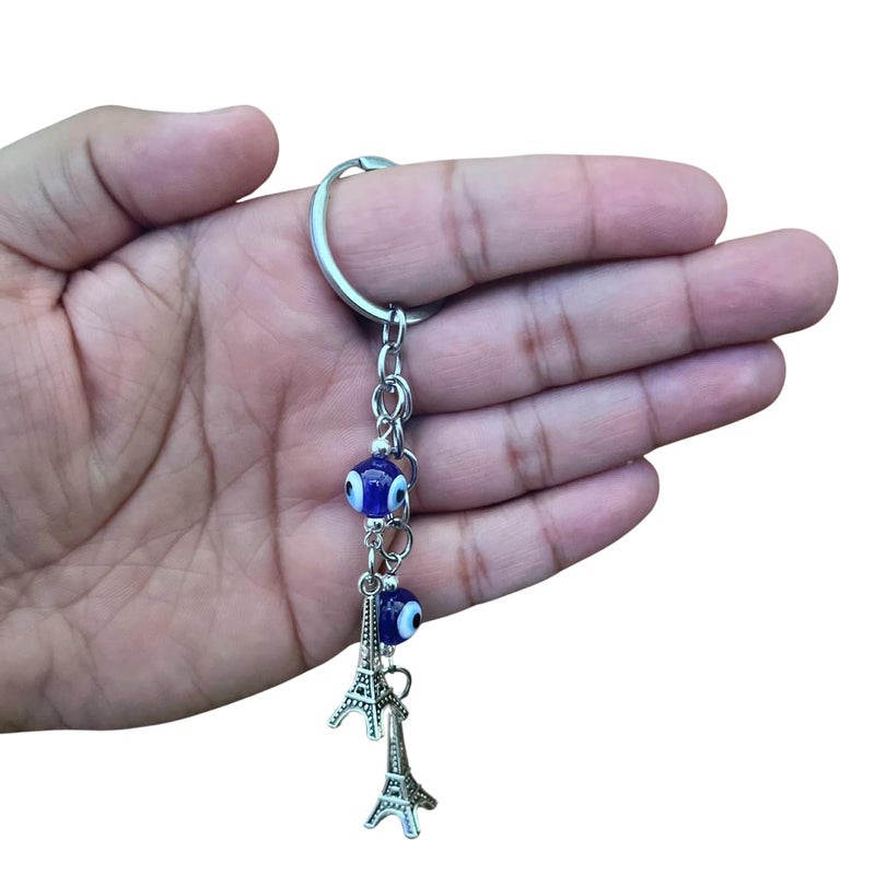 GJ Premium Turkish Evil Eye Keychain - Blue & Silver | Gender-Inclusive Design, Metal, Ideal Gift (Effel Tower, Effel Tower) - Image 5