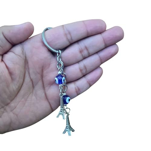 GJ Premium Turkish Evil Eye Keychain - Blue & Silver | Gender-Inclusive Design, Metal, Ideal Gift (Effel Tower, Effel Tower) - Image 3