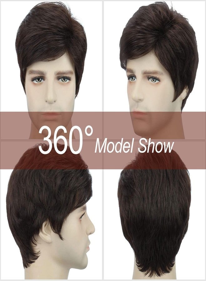 ASSU Men’s Brown Layered Straight Wig | Natural-Looking Synthetic Hair | Stylish Short Capless Full Head Wig for Boys & Gents - Image 4