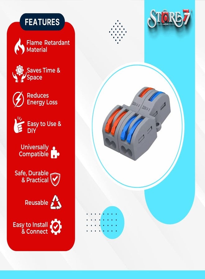 STORE77 5Pcs Compact Lever Wire Nut Connector (2 in 4 Out), Splicing Wire Connector Push-in Conductor Terminal Block, Electrical Connector for Multiple Types 28-12 AWG - Image 2