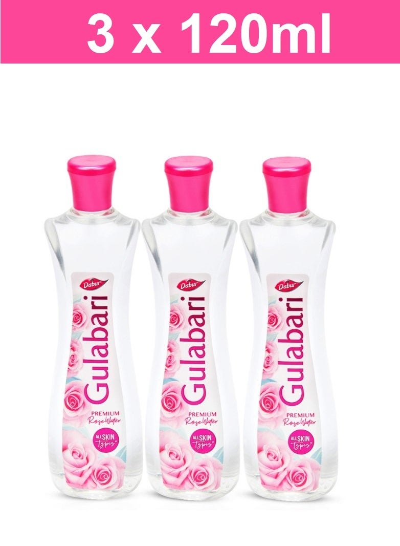 Dabur Gulabari Premium Rose Water Facial Cleansing Toner 3 X 120ml - Image 1