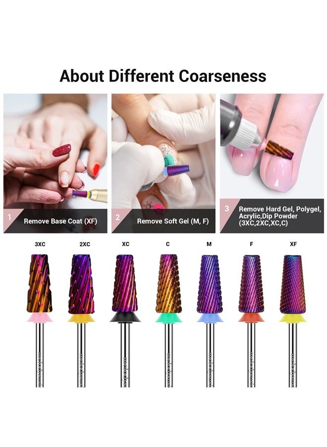 MelodySusie Professional 5 in 1 Nail Drill Bits, 3/32'' Carbide Tungsten Multi-function Bits, Suitable for Manicure Pedicure Cuticle Gel Polishing, Technicians Bits, Purple, Series Bit-M,Extra Fine - Image 5