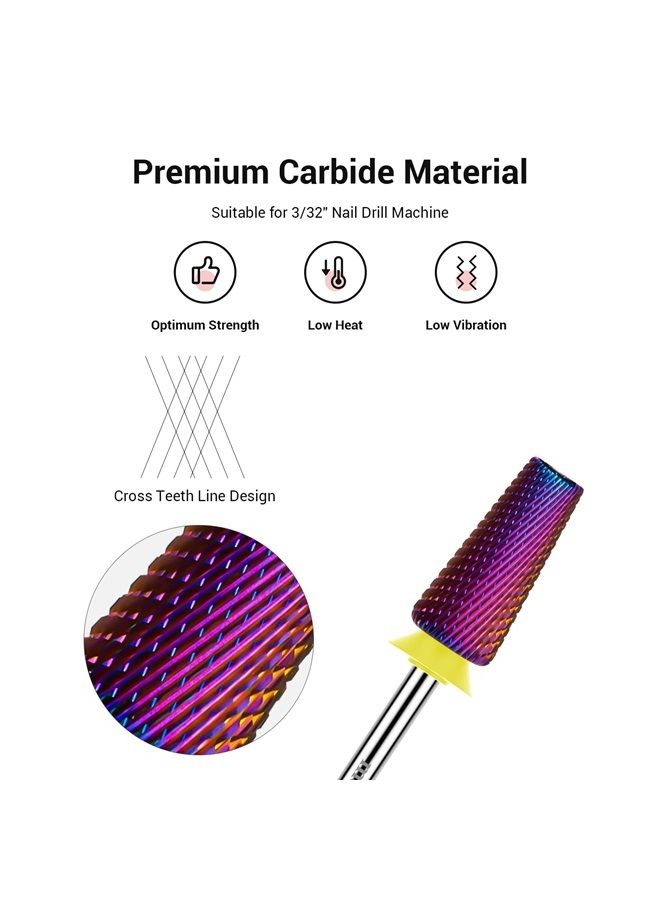 MelodySusie Professional 5 in 1 Nail Drill Bits, 3/32'' Carbide Tungsten Multi-function Bits, Suitable for Manicure Pedicure Cuticle Gel Polishing, Technicians Bits, Purple, Series Bit-M,Extra Fine - Image 2