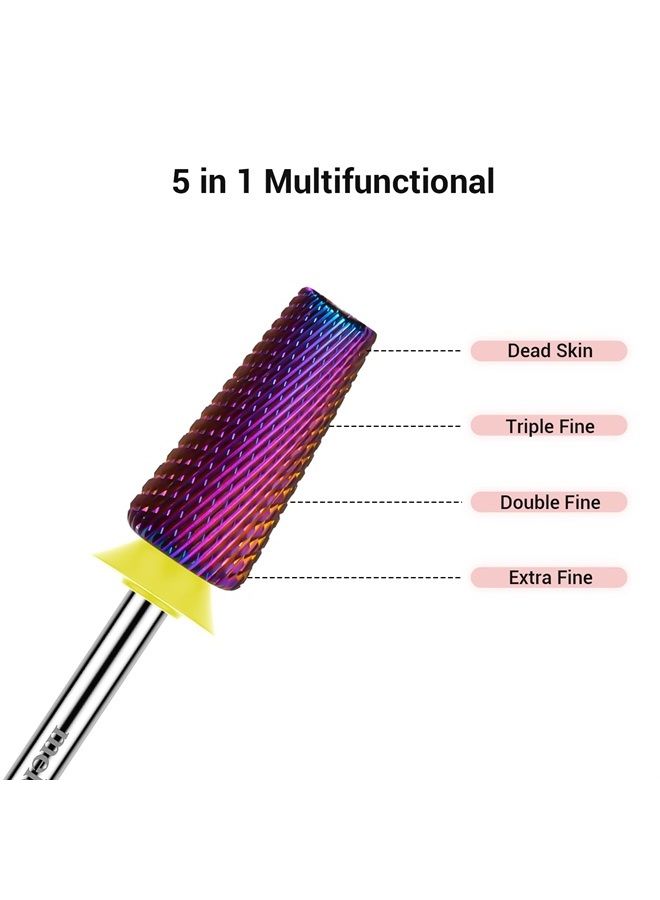 MelodySusie Professional 5 in 1 Nail Drill Bits, 3/32'' Carbide Tungsten Multi-function Bits, Suitable for Manicure Pedicure Cuticle Gel Polishing, Technicians Bits, Purple, Series Bit-M,Extra Fine - Image 3