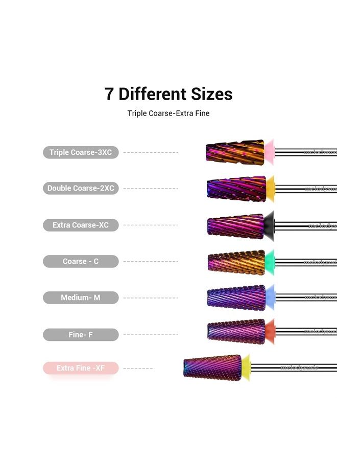 MelodySusie Professional 5 in 1 Nail Drill Bits, 3/32'' Carbide Tungsten Multi-function Bits, Suitable for Manicure Pedicure Cuticle Gel Polishing, Technicians Bits, Purple, Series Bit-M,Extra Fine - Image 4