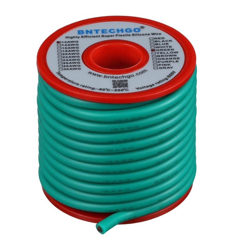 BNTECHGO 12 Gauge Silicone Wire Spool 25 ft Green Flexible 12 AWG Stranded Tinned Copper Wire - Image 2